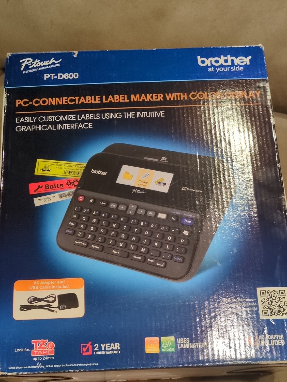 Brother PT-D600 Label Maker - Black and Blue